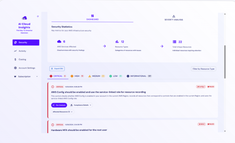 screenshot of AI Cloud Insights